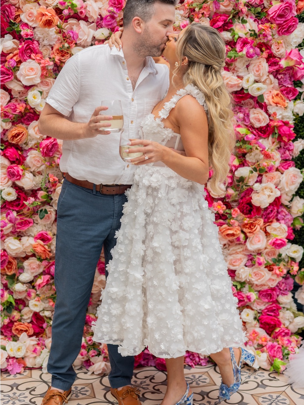 Rosie Etienne Peony- White Floral Appliqué Midi Dress - Romantic 3D Petal Design